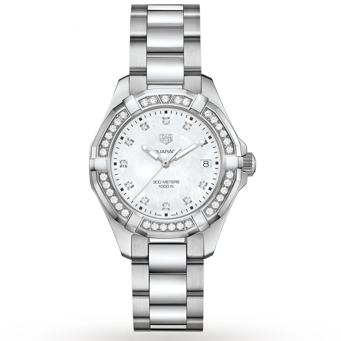 Tag Heuer Aquaracer Diamonds Mother Of Pearl White Dial Silver Steel Strap Watch For Women Wbd131c Ba0748