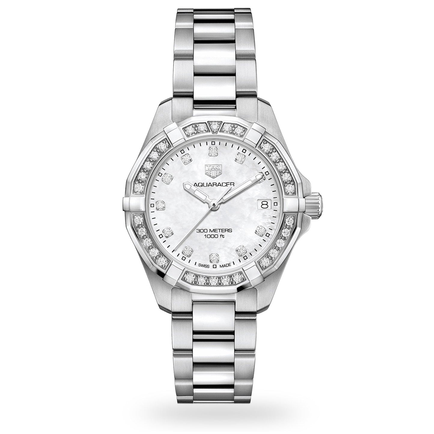 Tag Heuer Aquaracer Diamonds White Dial Silver Steel Strap Watch For Women Wbd1415 Ba0741