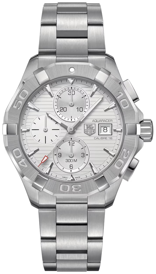 Tag Heuer Aquaracer Automatic Chronograph White Dial Silver Steel Strap Watch For Men Cay2111 Ba0927