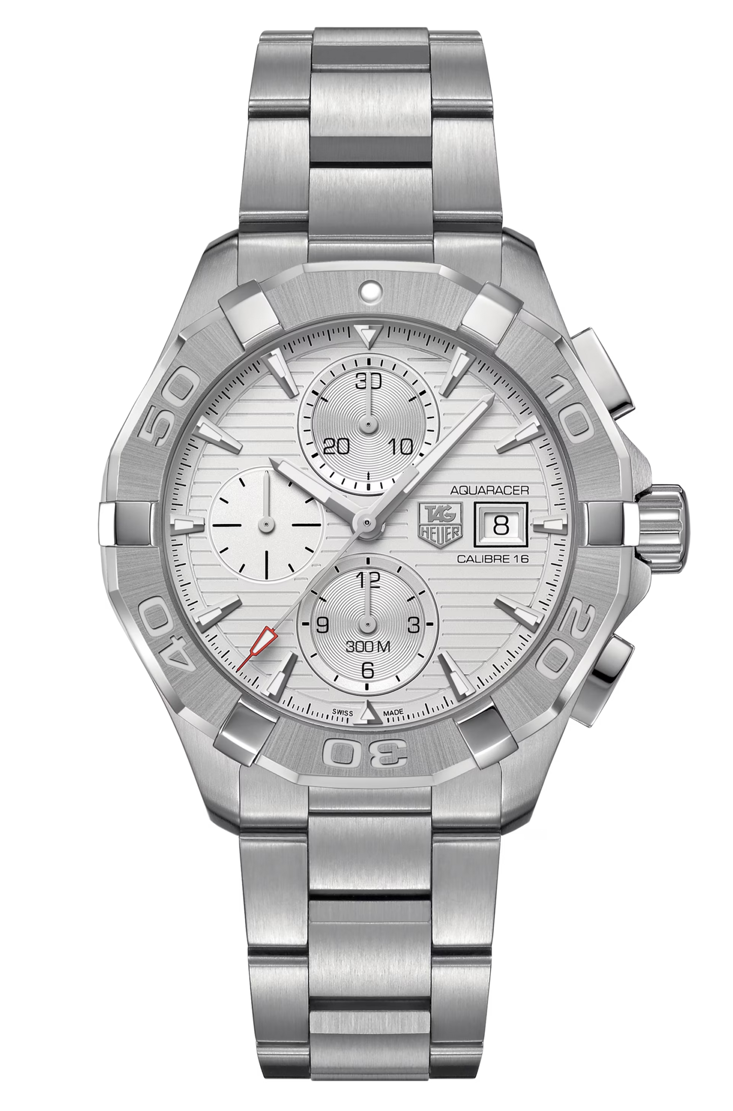 Tag Heuer Aquaracer Automatic Chronograph White Dial Silver Steel Strap Watch For Men Cay2111 Ba0927