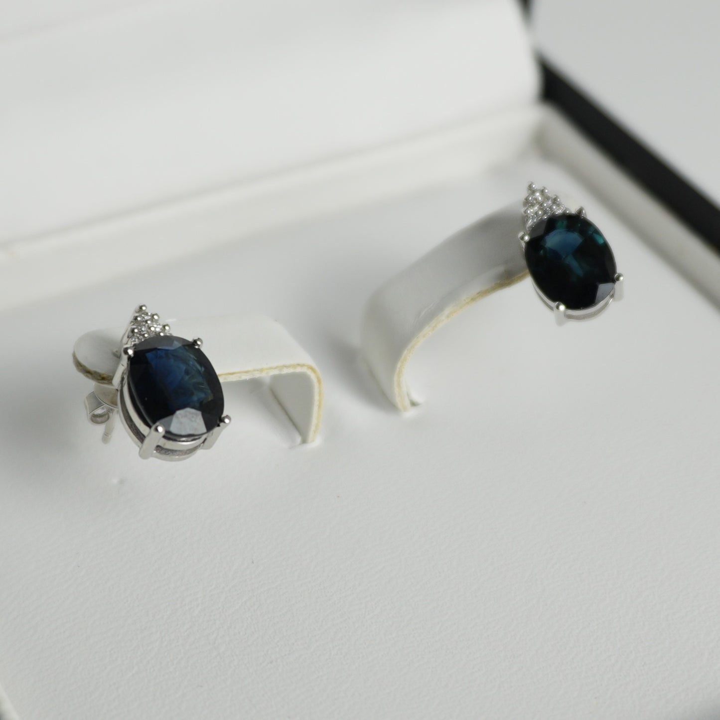 Diamond and sapphire white gold earrings. 4.42ct total sapphire weight.