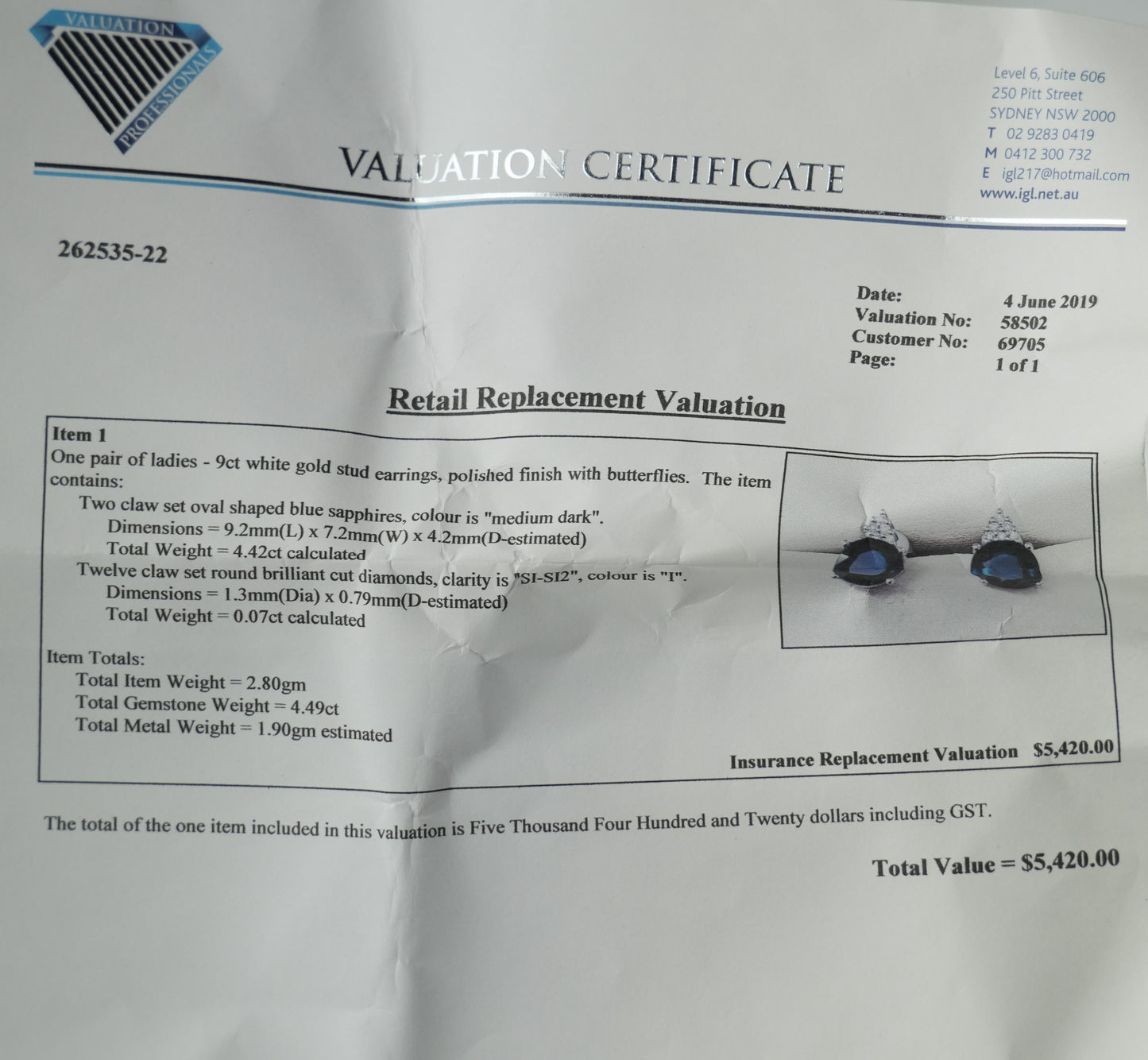 Diamond and sapphire white gold earrings. 4.42ct total sapphire weight.