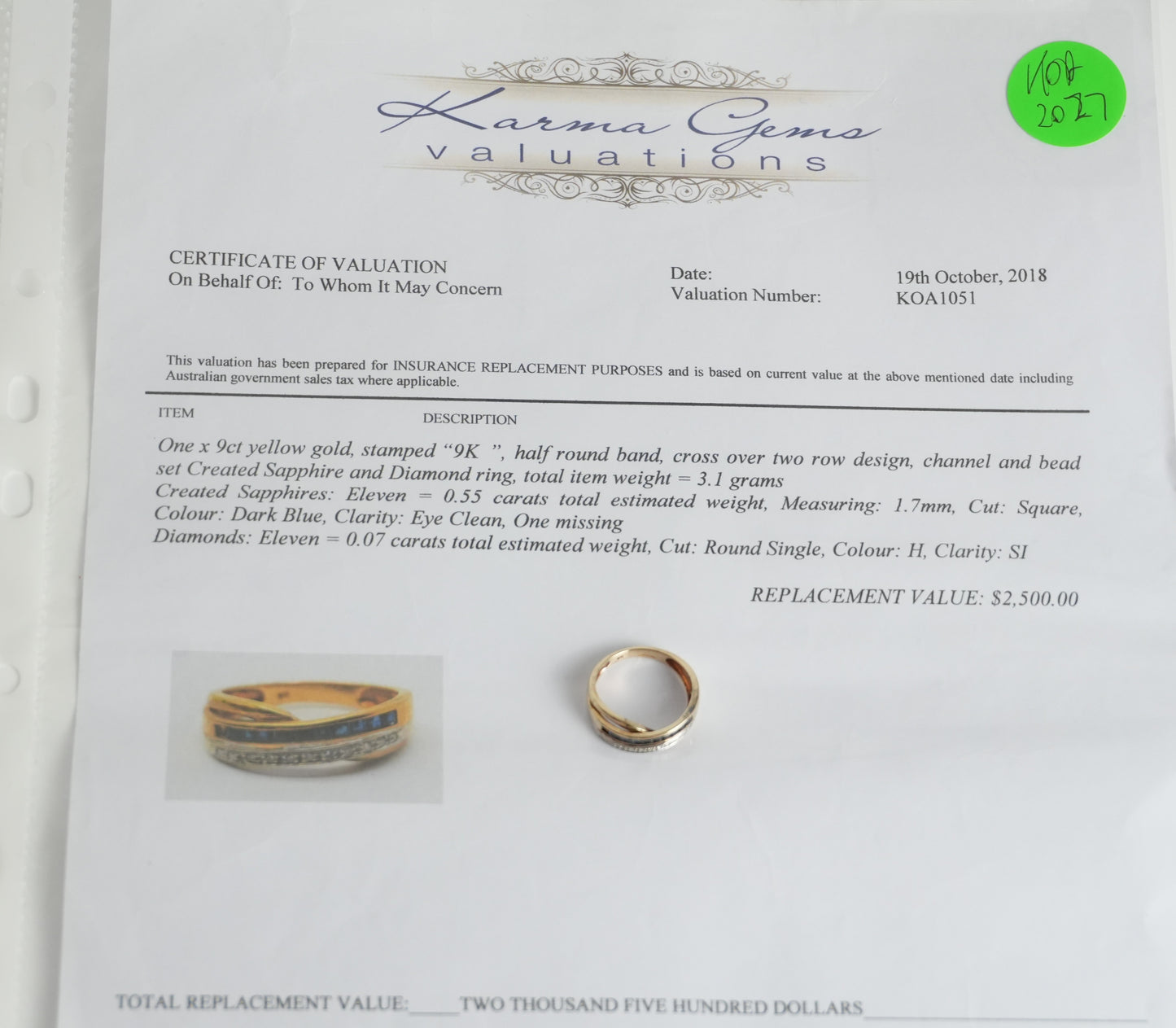 Diamond and sapphire channel style ring, featuring 0.55 carats of sapphires and 0.07carats of diamonds.