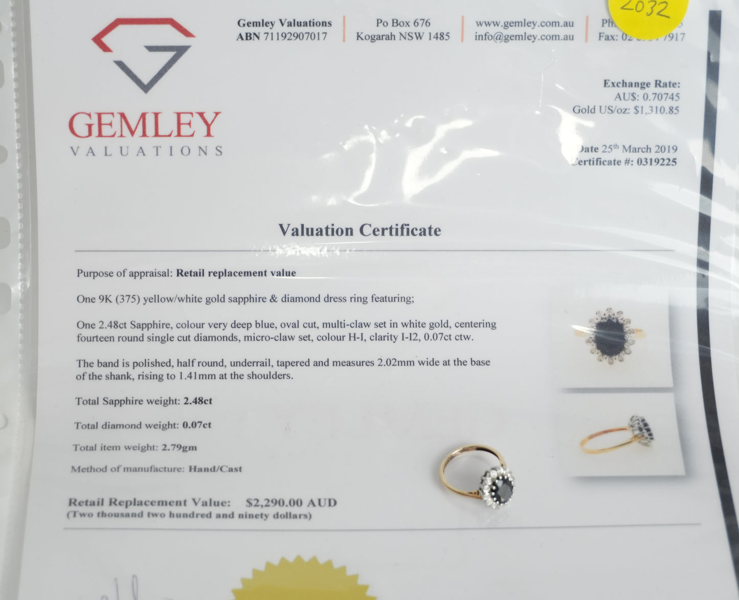 Diamond and sapphire gold ring, featuring 2.48ct sapphire and 0.07ct diamonds