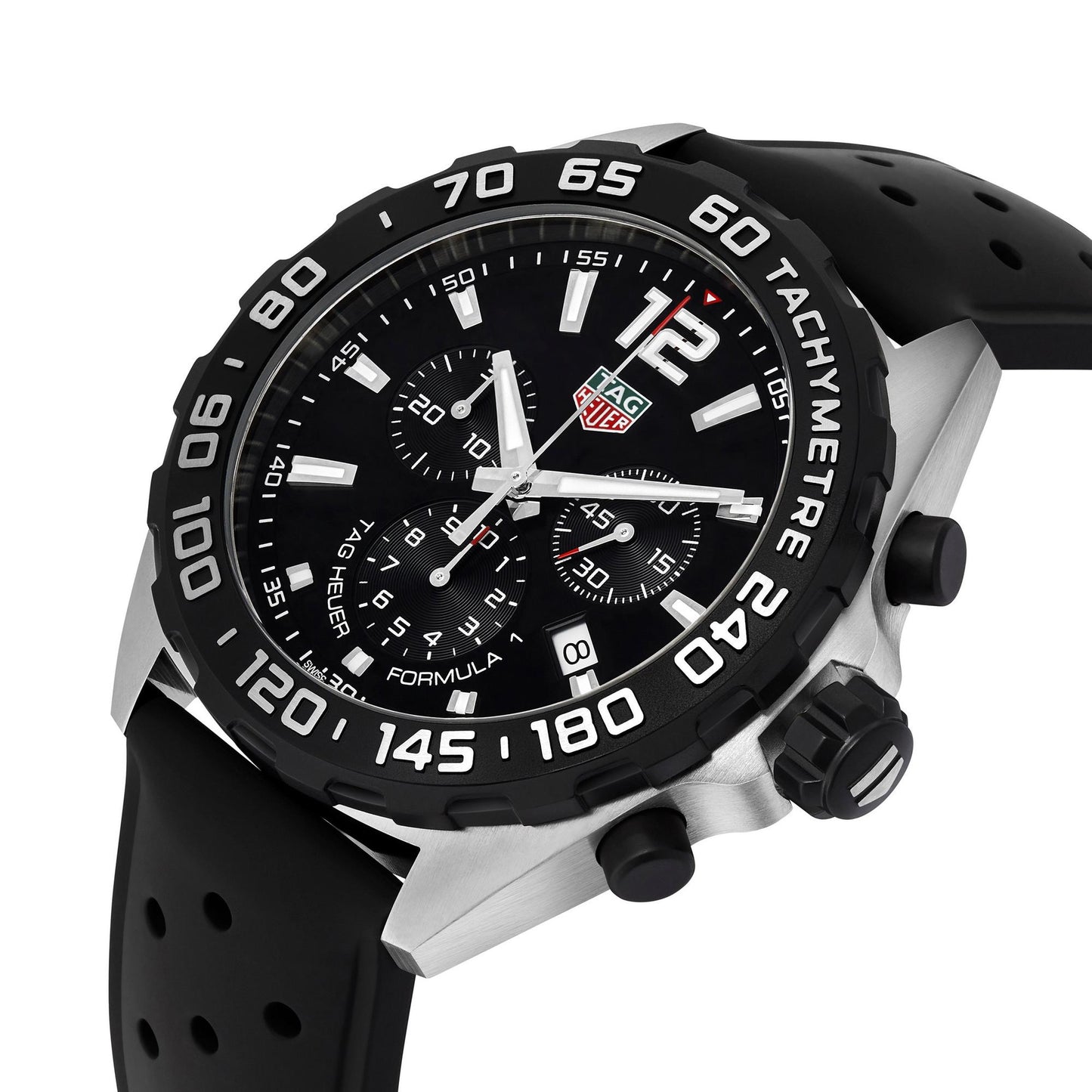 Tag Heuer Formula 1 Quartz Chronograph 43mm Mens Watch Stainless Steel Case With Black Rubber Strap Black Dial 1