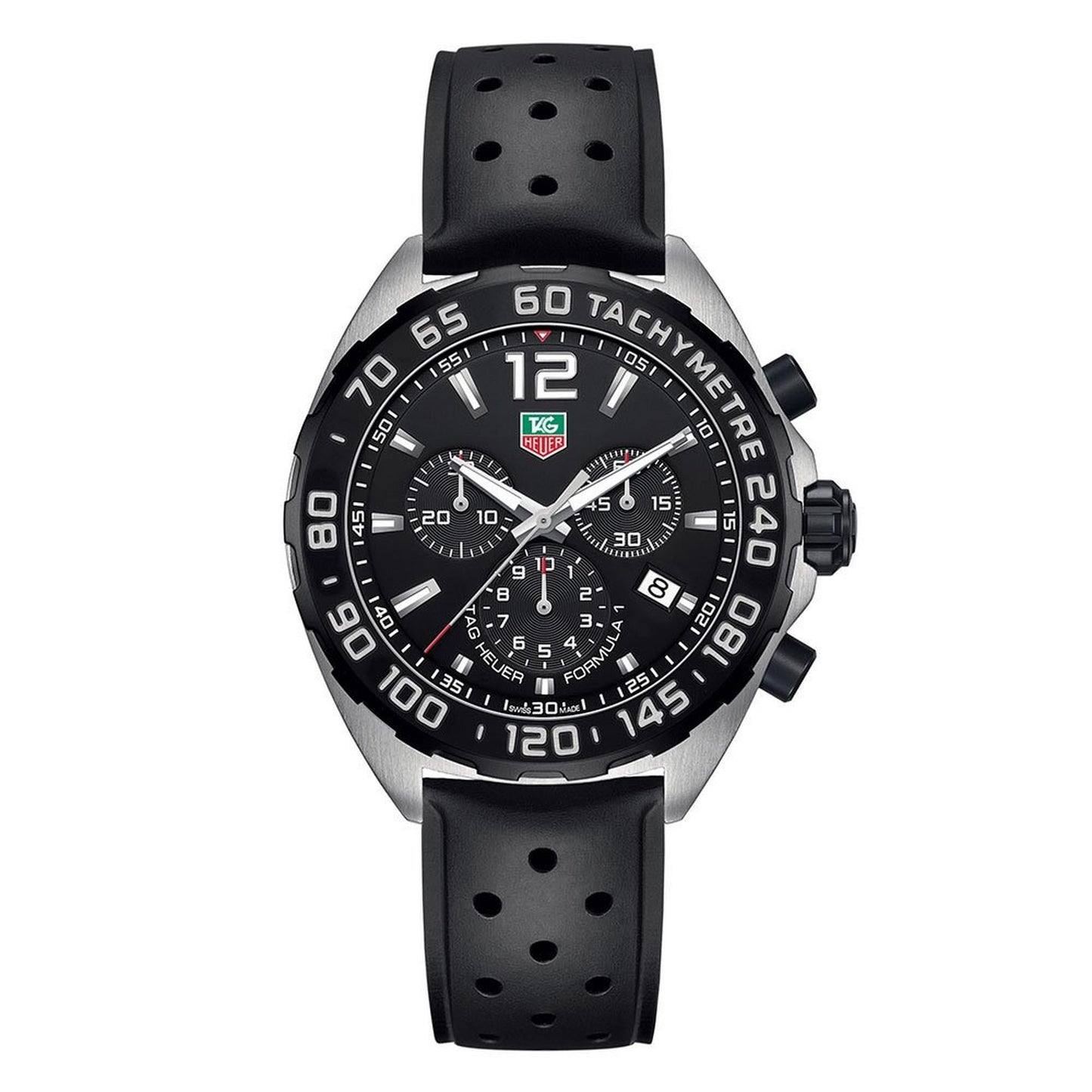 Tag Heuer Formula 1 Quartz Chronograph 43mm Mens Watch Stainless Steel Case With Black Rubber Strap Black Dial 1