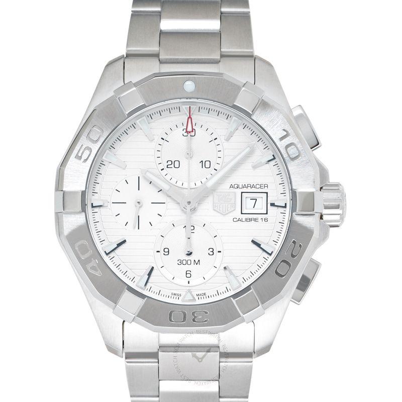 Tag Heuer Aquaracer Automatic Chronograph White Dial Silver Steel Strap Watch For Men Cay2111 Ba0927