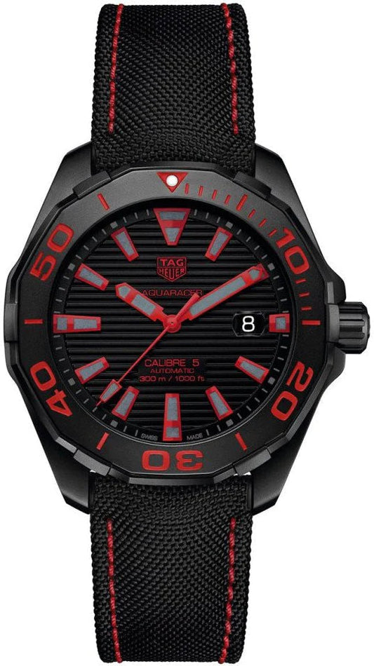Tag Heuer Aquaracer Caliber 5 Black Dial Black Nylon Strap Watch For Men Way208a Fc6381