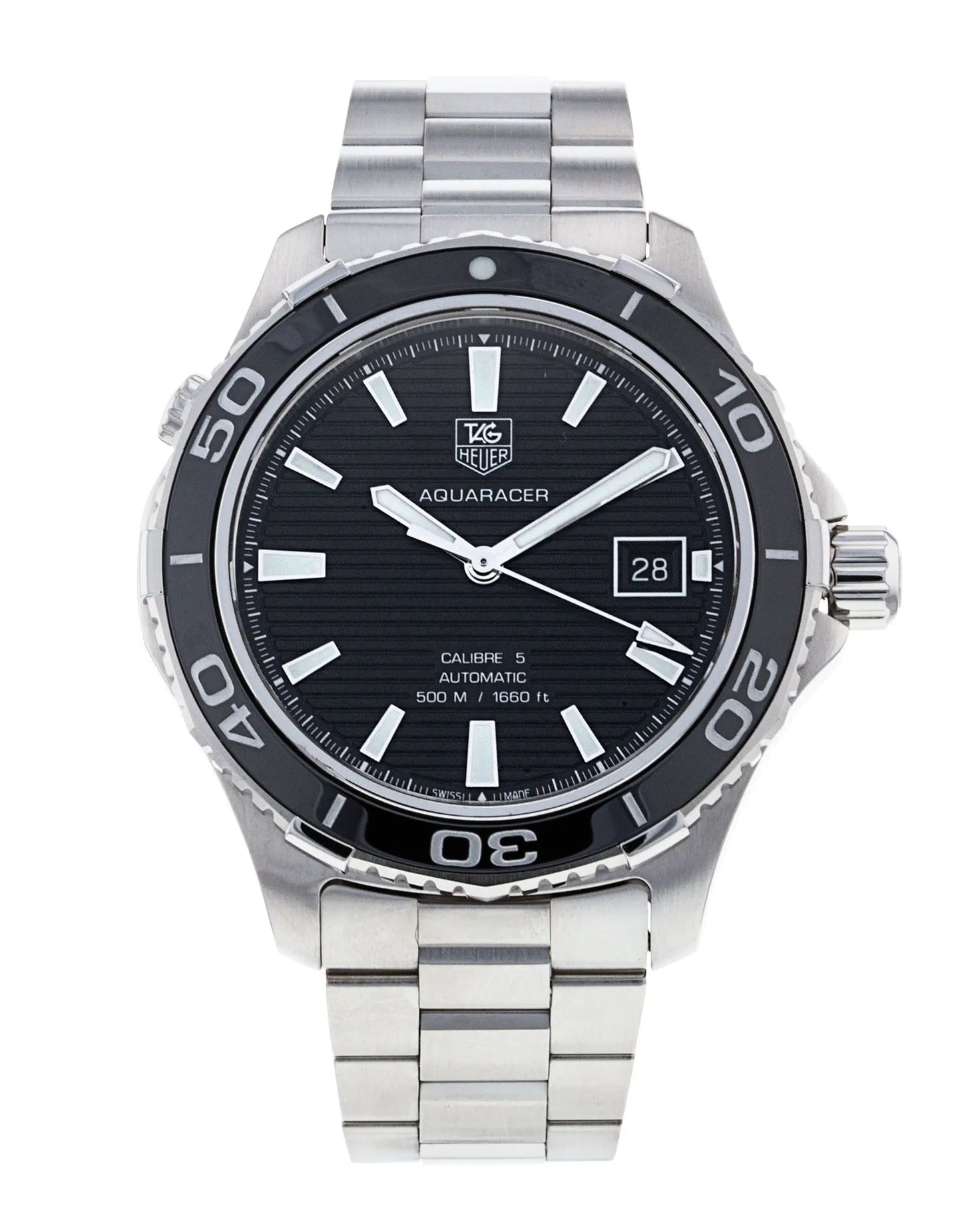 Tag Heuer Aquaracer Caliber 5 Automatic Black Dial Silver Steel Strap Watch For Men Wak2110 Ba0830