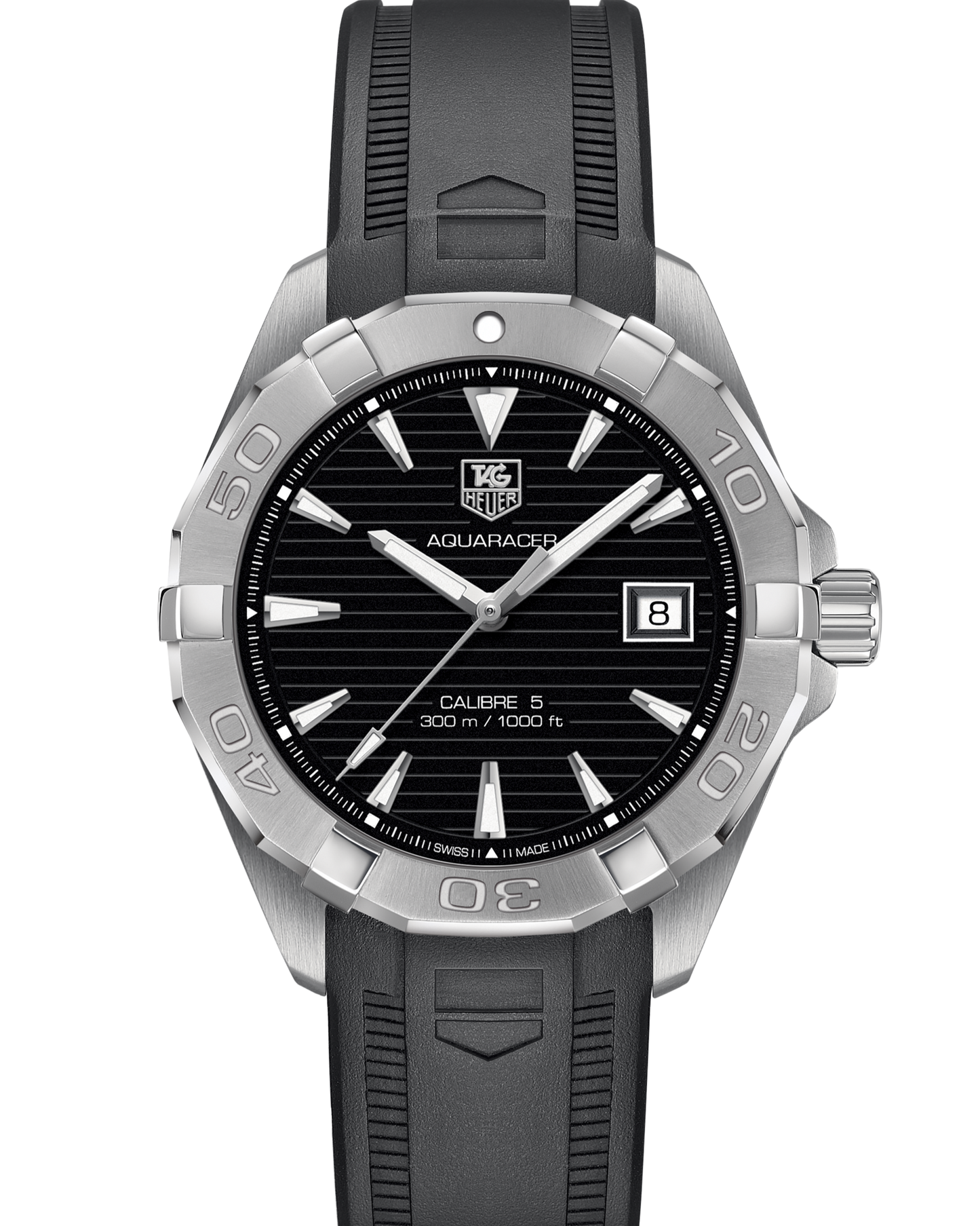 Tag Heuer Aquaracer Automatic Caliber 5 Black Dial Black Rubber Strap Watch For Men Way2110 Ft8021