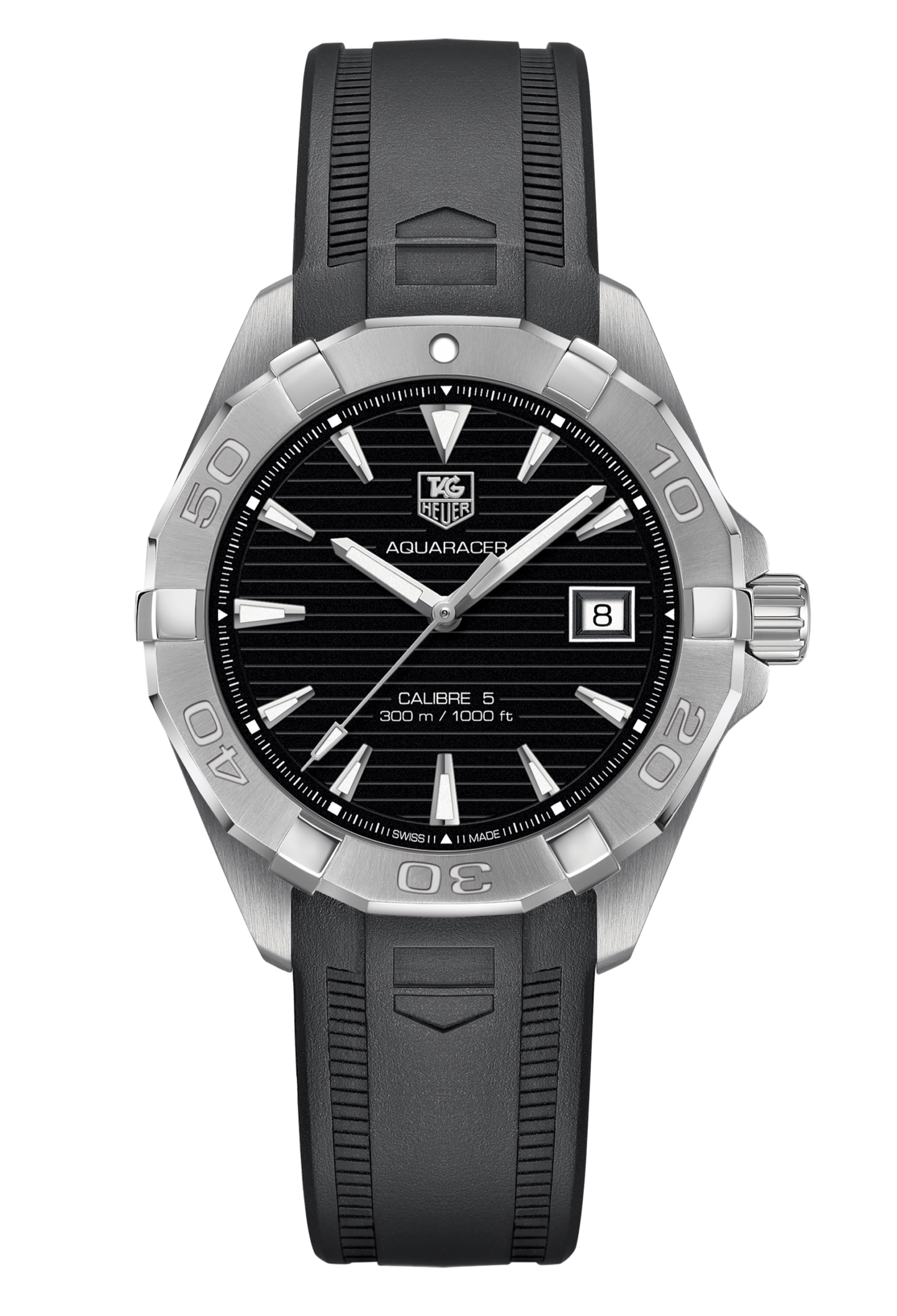 Tag Heuer Aquaracer Caliber 5 Automatic Black Dial Black Rubber Strap Watch For Men Way2113 Ft8021