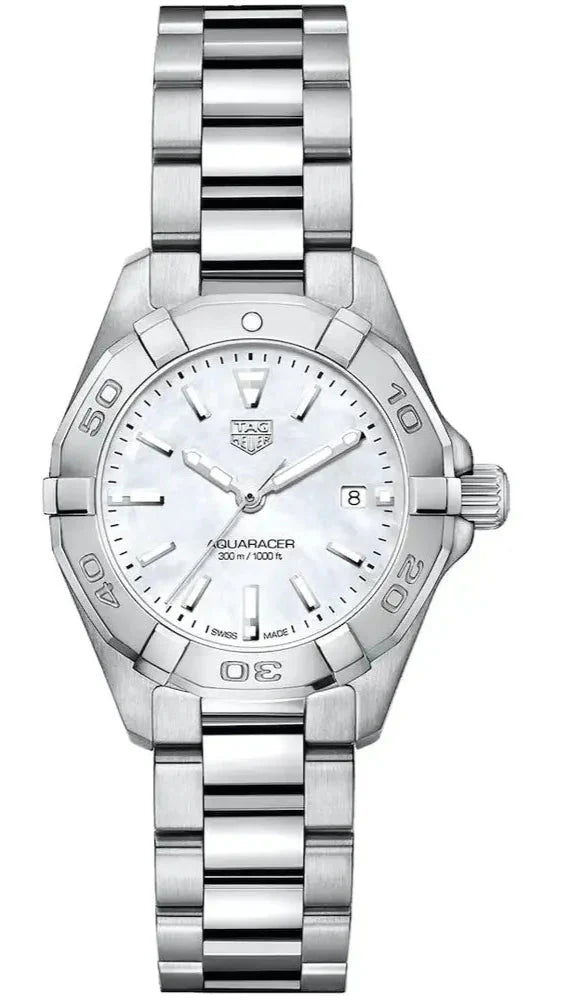 Tag Heuer Aquaracer Quartz Mother Of Pearl White Dial Silver Steel Strap Watch For Women Wbd1411 Ba0741