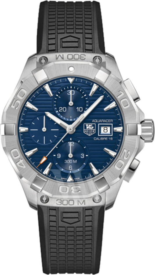 Tag Heuer Aquaracer Chronograph Blue Dial Black Rubber Strap Watch For Men Cay2112 Ft6041