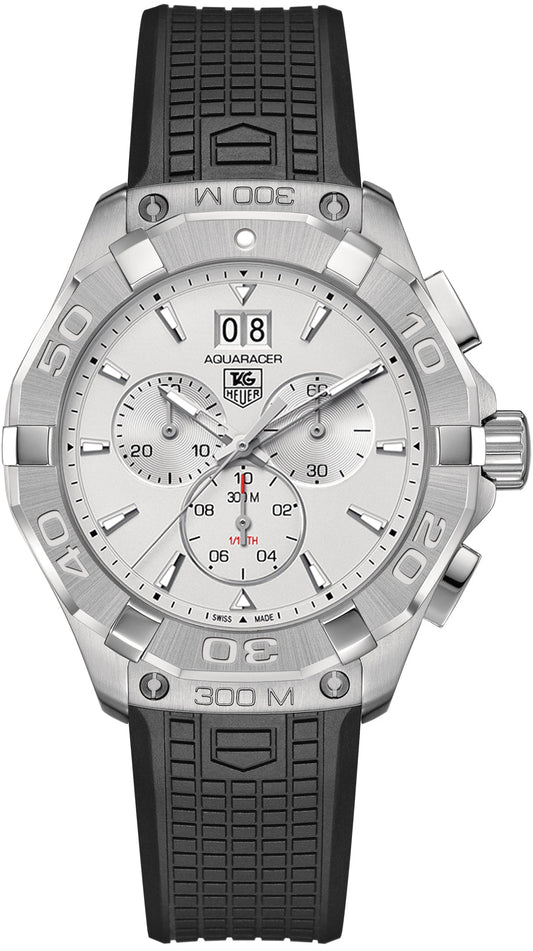 Tag Heuer Aquaracer Chronograph White Dial Black Rubber Strap Watch For Men Cay1111 Ft6041