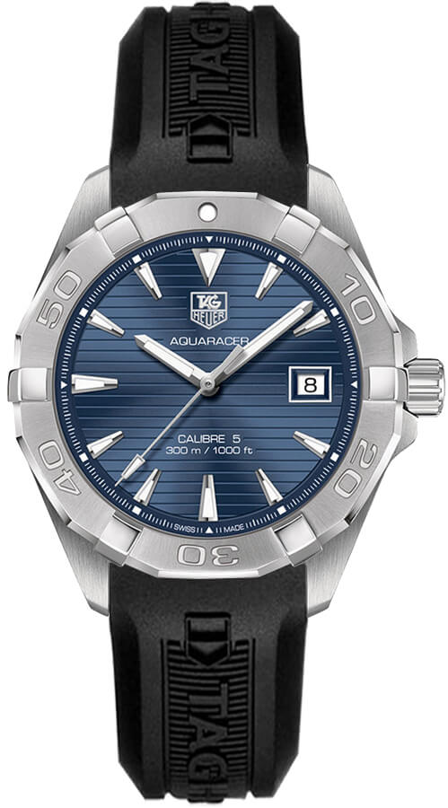 Tag Heuer Aquaracer Caliber 5 Blue Dial Black Rubber Strap Watch For Men Way2112 Ft8021
