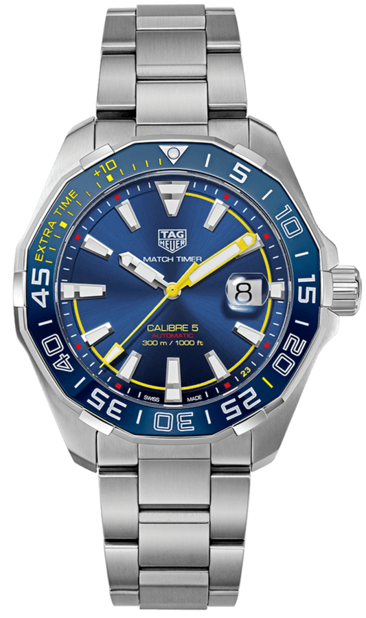 Tag Heuer Aquaracer Caliber 5 Match Timer Shinji Kagawa Edition Blue Dial Silver Steel Strap Watch For Men Way201h Ba0927